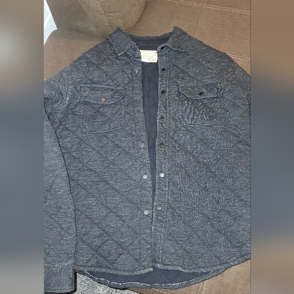 American Eagle Outfitters Men's Quilted Shirt Jacket - Heathered Black